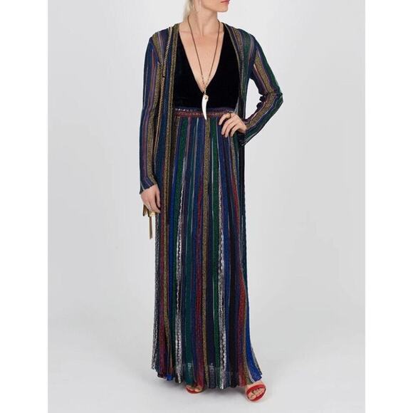 MISSONI Long Cardigan Duster Metallic Sweater IT38 Open Front Striped Italy NEW - Picture 6 of 12